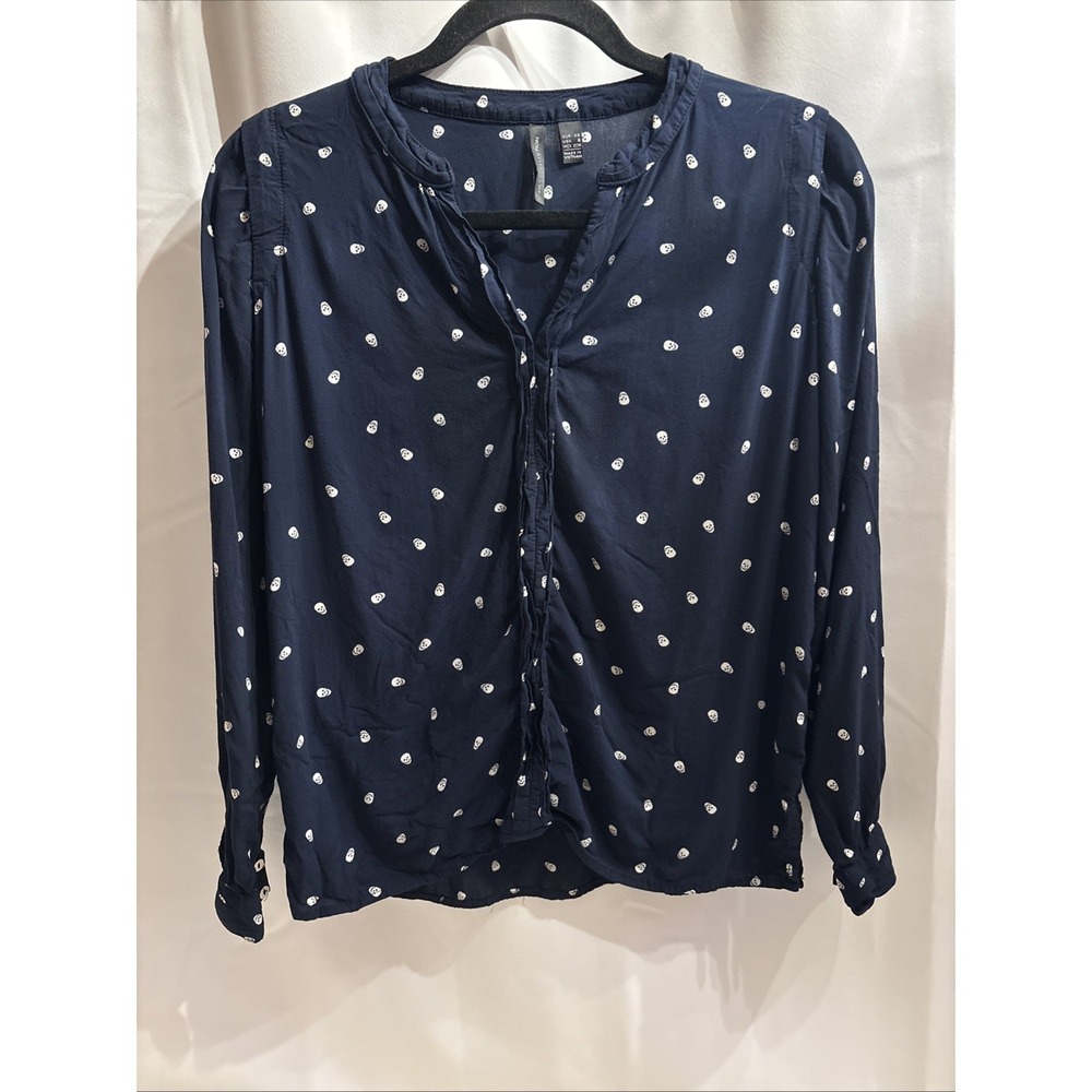 MNG Collection‎ Skull Print Navy Viscose Women's Blouse size XS Goth Whimsy